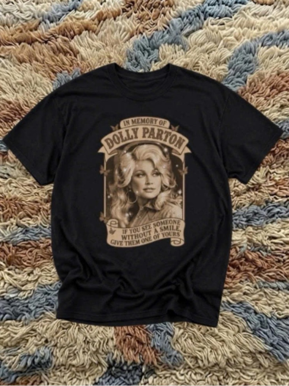 Vintage Black Short Sleeve Tee with Cream Dolly Parton Graphic